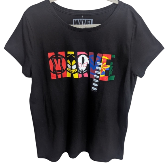 Marvel Tops - Marvel Graphic Tee Shirt Women's XL Black Super Heroes W-376